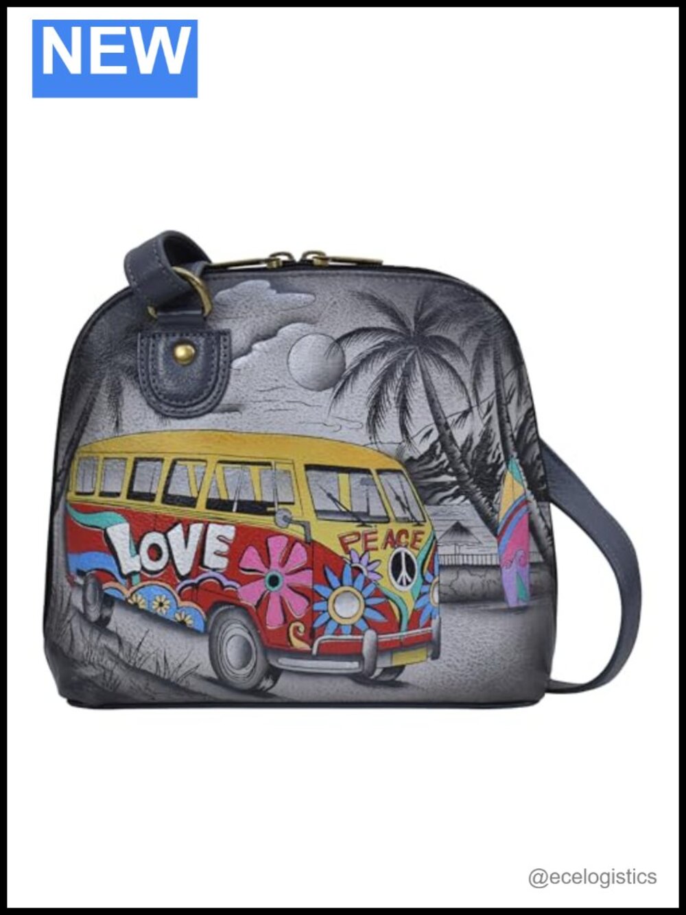 Genuine Leather Hand-Painted Small Multi Compartment Zip-Around Organizer